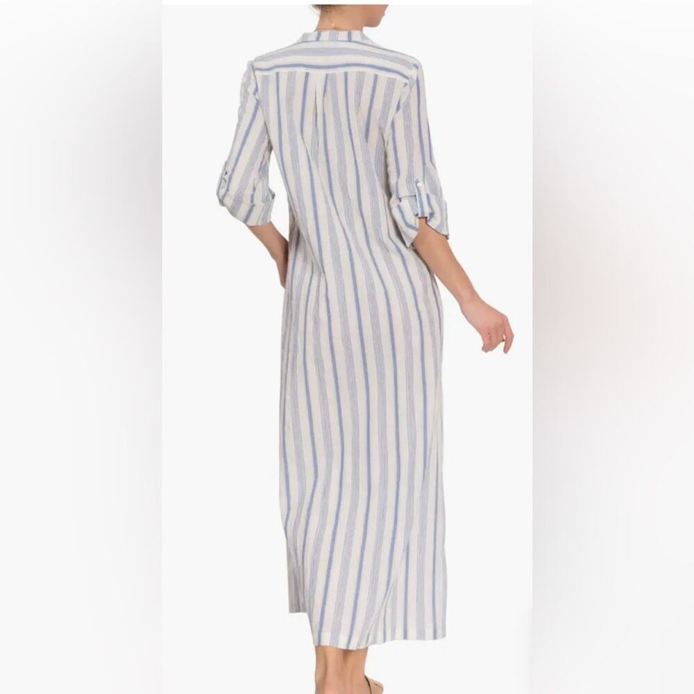 Everyday Ritual Tracey Caftan Maxi Dress Blueberry Stripe Crinkle Cotton NWT SzL - Picture 2 of 10